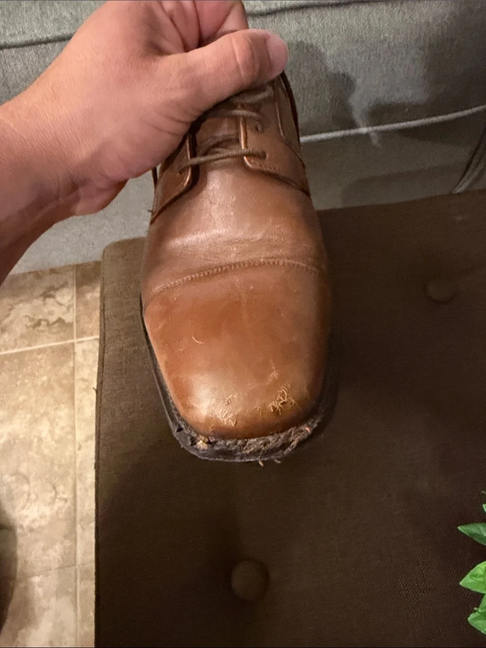 Men's Tan Leather Cap-Toe Derby Shoes - Unbranded